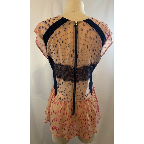 Maeve Anthropologie Peplum Abstract Top Lace Floral Sheer Hi Low Size XSP - Picture 2 of 7